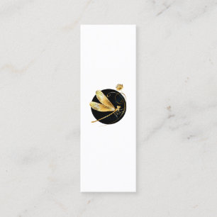 Golden dragonfly in black circle mini business card