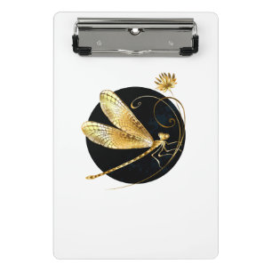 Golden dragonfly in black circle mini clipboard
