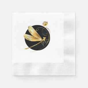 Golden dragonfly in black circle napkins