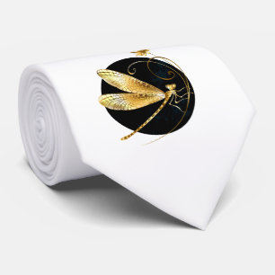 Golden dragonfly in black circle neck tie