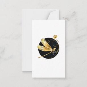 Golden dragonfly in black circle note card