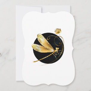 Golden dragonfly in black circle note card