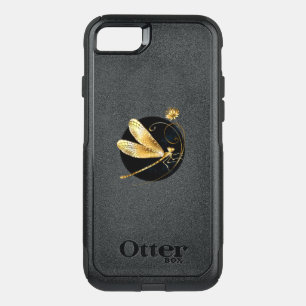 Golden dragonfly in black circle OtterBox commuter iPhone SE/8/7 case