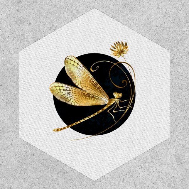 Golden dragonfly in black circle patch (Front)