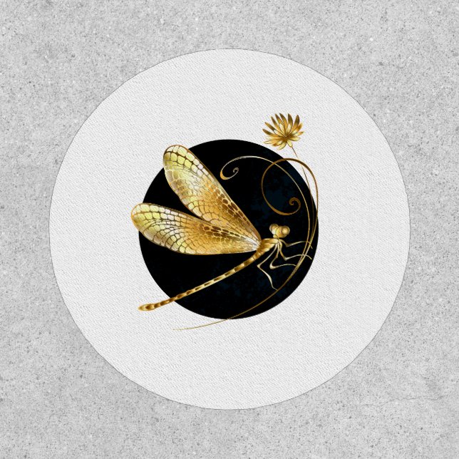 Golden dragonfly in black circle patch (Front)