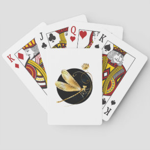 Golden dragonfly in black circle poker cards