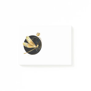 Golden dragonfly in black circle post-it notes