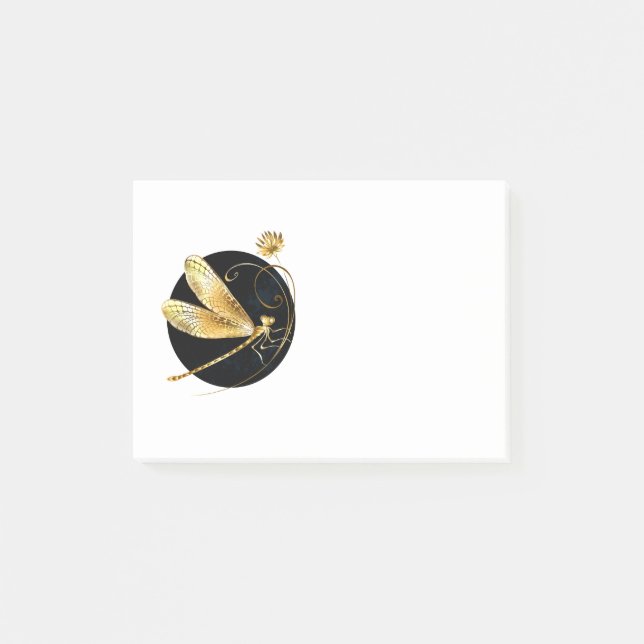 Golden dragonfly in black circle post-it notes (Front)