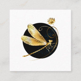 Golden dragonfly in black circle referral card