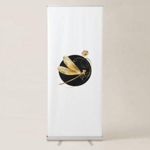 Golden dragonfly in black circle retractable banner