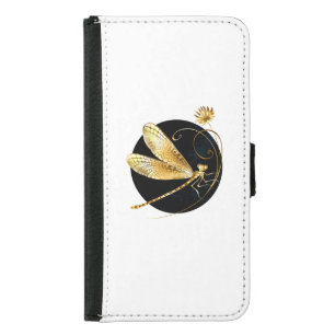 Golden dragonfly in black circle samsung galaxy s5 wallet case