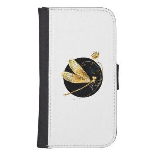 Golden dragonfly in black circle galaxy s4 wallet case