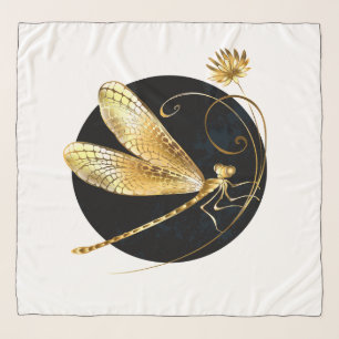 Golden dragonfly in black circle scarf