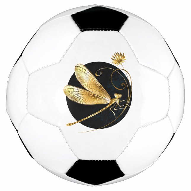 Golden dragonfly in black circle soccer ball (Front)