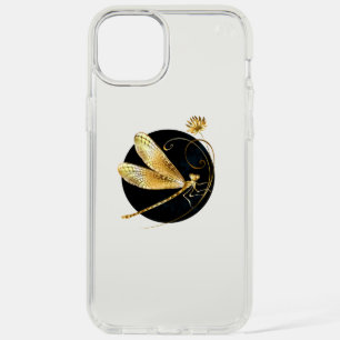 Golden dragonfly in black circle iPhone 15 plus case