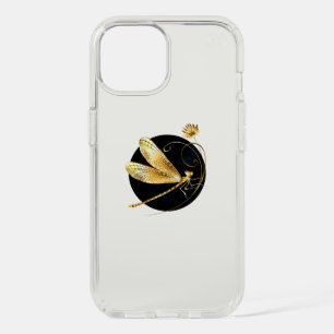 Golden dragonfly in black circle iPhone 15 case