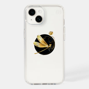 Golden dragonfly in black circle speck iPhone 14 case