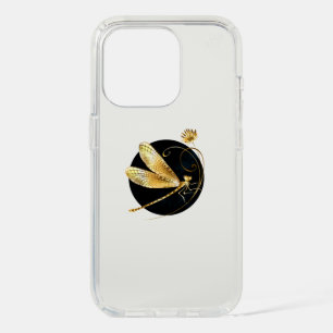 Golden dragonfly in black circle iPhone 15 pro case
