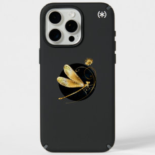 Golden dragonfly in black circle iPhone 15 pro max case