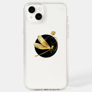 Golden dragonfly in black circle speck iPhone 14 plus case