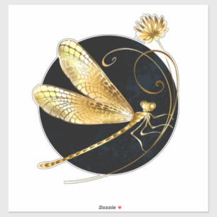 Golden dragonfly in black circle sticker