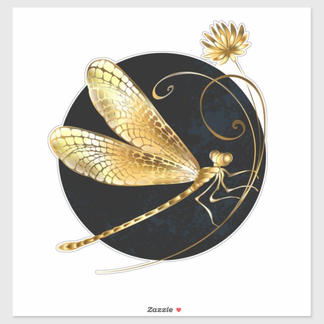 Golden dragonfly in black circle sticker (Sheet)