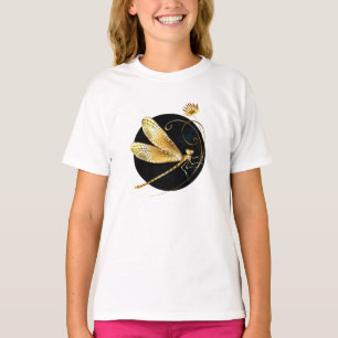 Golden dragonfly in black circle T-Shirt