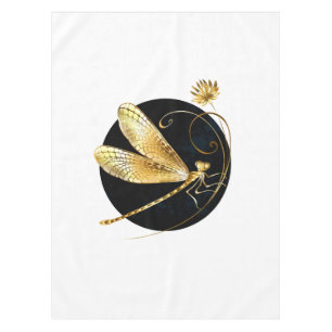 Golden dragonfly in black circle tablecloth