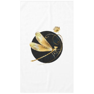 Golden dragonfly in black circle tablecloth