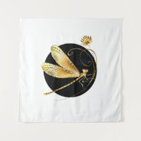 Golden dragonfly in black circle