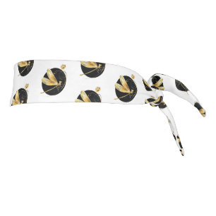 Golden dragonfly in black circle tie headband
