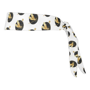 Golden dragonfly in black circle tie headband