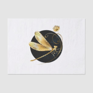 Golden dragonfly in black circle tissue paper