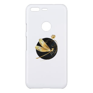 Golden dragonfly in black circle uncommon google pixel case