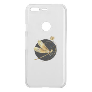 Golden dragonfly in black circle uncommon google pixel case