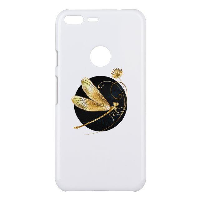Golden dragonfly in black circle uncommon google pixel XL case (Back)
