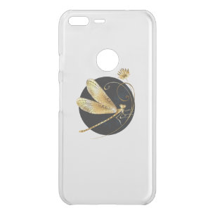 Golden dragonfly in black circle uncommon google pixel XL case