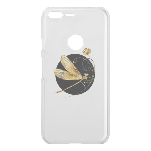 Golden dragonfly in black circle uncommon google pixel XL case (Back)