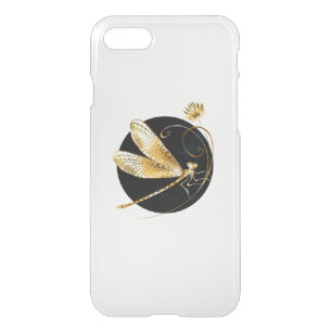 Golden dragonfly in black circle iPhone SE/8/7 case
