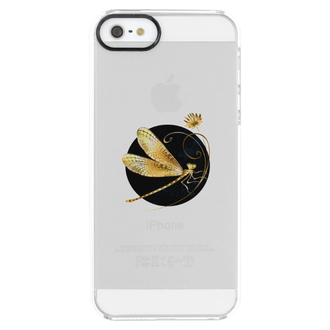 Golden dragonfly in black circle uncommon iPhone case (Back)