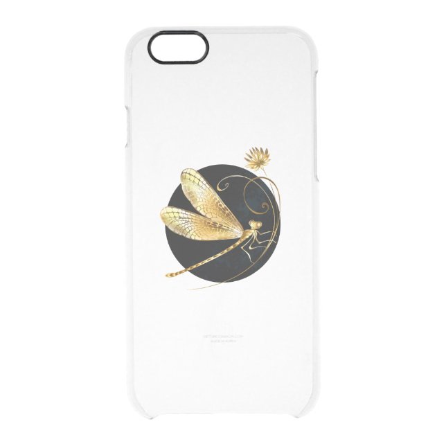 Golden dragonfly in black circle uncommon iPhone case (Back)