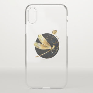 Golden dragonfly in black circle iPhone XS case