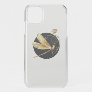 Golden dragonfly in black circle iPhone 11 case
