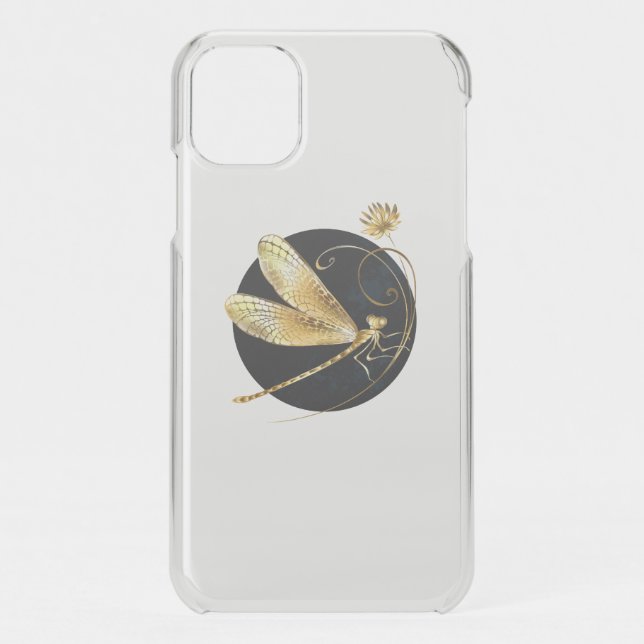 Golden dragonfly in black circle uncommon iPhone case (Back)