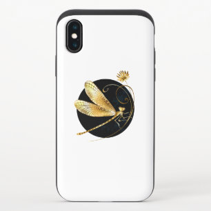 Golden dragonfly in black circle iPhone x slider case