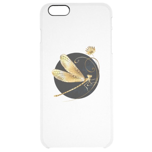 Golden dragonfly in black circle uncommon iPhone case (Back)