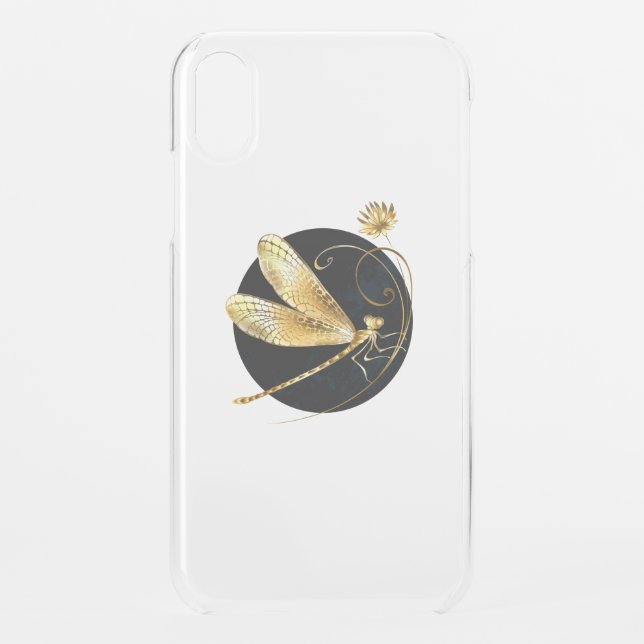 Golden dragonfly in black circle uncommon iPhone case (Back)