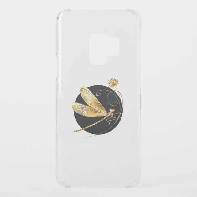 Golden dragonfly in black circle uncommon samsung galaxy case (Back)