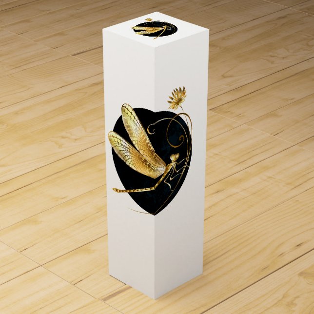 Golden dragonfly in black circle wine box (Front)