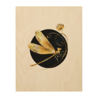 Golden dragonfly in black circle